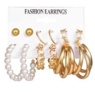 SHARE THIS PRODUCT   Fashion Pearl Earrings Hoop Earrings Set Punk Metal Drop Earrings 6 Pairs