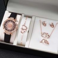 Fashion Elevate Your Style With This Women'S Heart Diamond Jewelry And Designer Watch Set For Girls Luxury Stylish Watches-Black