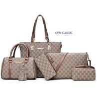 6 in 1 Pu Leather Tote Shoulder Bag For Women Dot Printed Casual Handbag Fashion Female Daily 6 Pcs Set Shopping Crossbody Bags