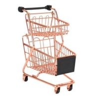 Mini Double Layers Shopping Cart Model Wrought Iron Supermarket Trolley Metal Rose Gold Storage Basket Rose Gold
